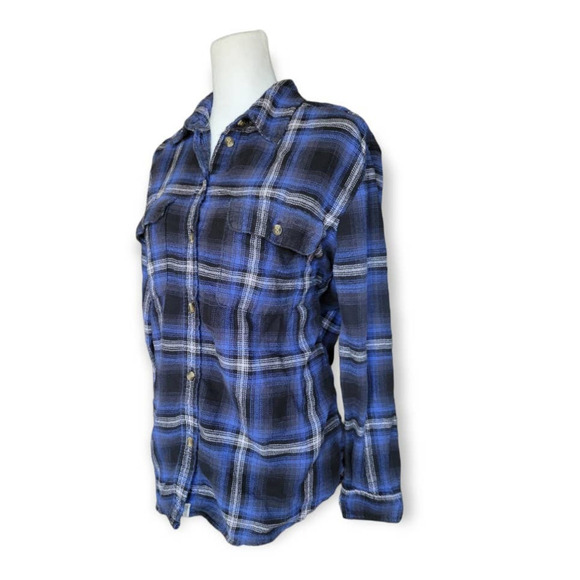 American Eagle Oversized Fit Button Down Flannel Blue Size Small - Picture 3 of 8